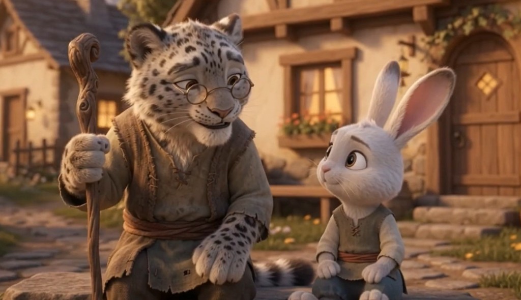 LittleMaster sitting with his staff beside Como Bunny